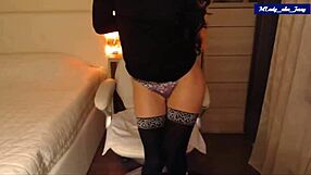 mlady jessy teases perky nipples and clit in sexy lingerie strip before ripping clothes for pussy play