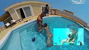 talia mint devours cock then rides hard by pool