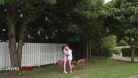 Tears of joy as aya mikami sucks passionately in wild outdoor scene