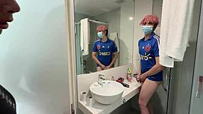 PREGNANT VISITOR RIDES COCK IN COSPLAY THREESOME ENDING MESSY