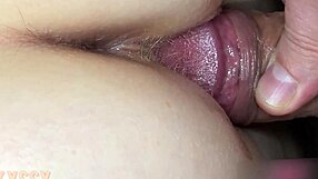 Skinny Girl's Tight Puffy Pussy Lips Rubbed by Small Cock Until Dripping Huge Cumshot Creampie