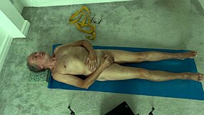 cfnm mature strips yoga poses then wanks cock in bedroom homemade