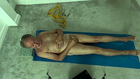 cfnm mature strips yoga poses then wanks cock in bedroom homemade