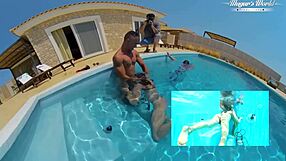 talia mint devours cock then rides hard by pool