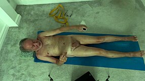 cfnm mature strips yoga poses then wanks cock in bedroom homemade