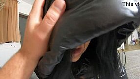 housewife mommy in shiny puffy jacket teases with dirty talk cum play on latina ass and feet