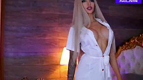 juicy blonde teases pierced nipples in lingerie before dildo pounds pussy