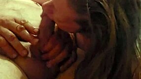 this sexy redhead teases then deepthroats cock while licking balls and masturbating