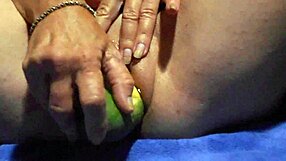 Cucumber Stretches Wet Pussy Gaping Clit Close-Up