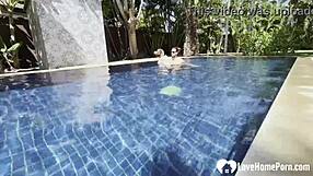 Hot Homemade Couple Teases Poolside Kissing Stripping Topless Before Cock Play And Naughty Swim