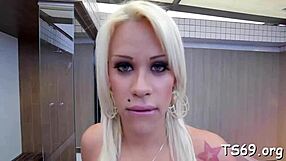 shemale whore masturbates her cock roughly in orgy