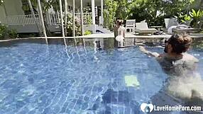 Hot Homemade Couple Teases Poolside Kissing Stripping Topless Before Cock Play And Naughty Swim