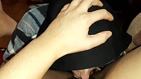 her hairy pussy cums hard as i hold her face tight between my knees