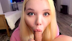 Daddy's cock gets sloppy close-up caress from adorable teen student!