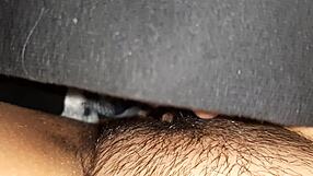 her hairy pussy cums hard as i hold her face tight between my knees