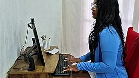 morena spreads her big pussy for the boss in homemade interracial casting