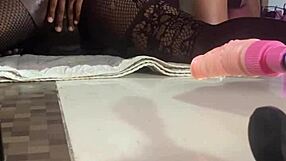 black milf slut rides huge pussy machine squirting wildly in homemade action