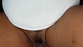 Damn ebony stepmom rubs her big clit and hairy pussy lips till she cums hard