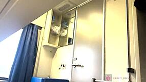 glasses girl sucks cock deep then gets fucked pov on public train