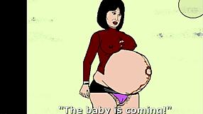 pregnant hairy beaver teases with lactating milk belly