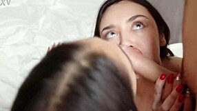lucky guy creams skinny latina and blonde in hot bbc anal threesome