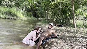 albina rides stranger's huge cock raw outdoors after his jerk-off
