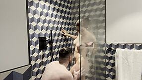 italian milf pornstar sneaks bareback shower fuck with her muscled stud