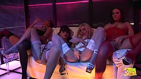 naughty blonde big tits girls finger pussies in heels stockings nightclub lesbian