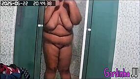 My horny aunt showers unaware as nephew spies her huge tits and fat ass dripping wet