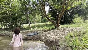 albina rides stranger's huge cock raw outdoors after his jerk-off