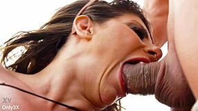 hey lily veroni gobbles huge cock outdoors in public with pierced nipples and big tits