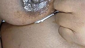 Damn ebony stepmom rubs her big clit and hairy pussy lips till she cums hard