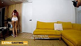 Skinny redhead latina sheds shyness for hardcore fucking at casting interview