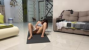 does angie eliffs tiny tits crave pussy play after steamy yoga?
