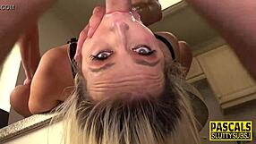 bound slut chokes on deepthroat face fuck while fingered hard in bdsm toy bondage session