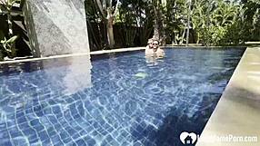 Hot Homemade Couple Teases Poolside Kissing Stripping Topless Before Cock Play And Naughty Swim