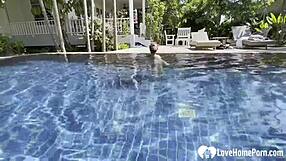 Hot Homemade Couple Teases Poolside Kissing Stripping Topless Before Cock Play And Naughty Swim