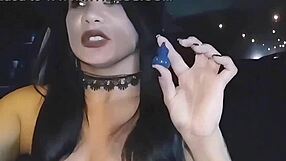 Halloween Latina Flashes Big Clit And Monster Cock In Car Blowjob
