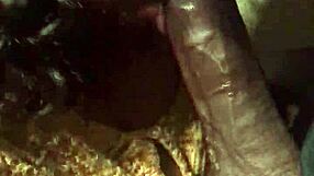 Blindfolded ebony deepthroats old black cock to cum