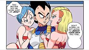 Blonde big tits milf in comic threesome creampied by Vegeta's monster interracial cock rough