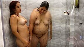 our latina neighbors shower raw she edges her big tits hot