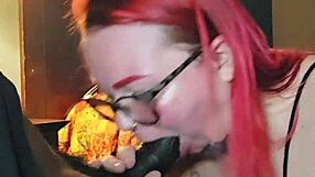 Redhead Aubrey Bigbabe Slobbers Deep on Fat Black Cock Sloppy Style!