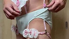 that cute japanese maid sniffs panties in office toilet.