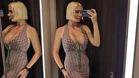 Ever caught a glimpse of big tits blonde trying on see-through sexy clothes naked in public changing room?