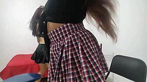 Sexy Latina Student Skips Class in Lingerie Uniform, Dances Submissively with Huge Legs and Ass