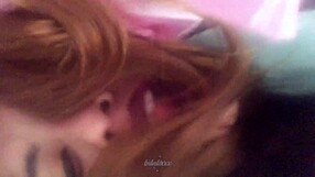 shaved redhead fuck doll's tight lubed ass pussy and small tits ready for rough pounding