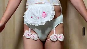 that cute japanese maid sniffs panties in office toilet.