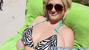 busty babe titty fucks then takes jizz on natural tits pov closeup