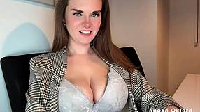 stepmother's huge natural tits bulge in leather pants caught by office worker