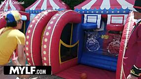 check out this tall milf getting fucked hard in the bounce house trailer